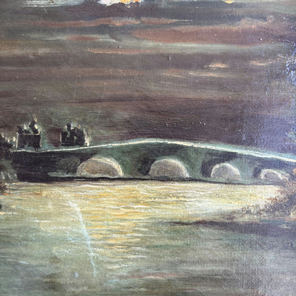 1915 Antique Landscape Oil Painting "Stone Bridge" French Artwork Holland Art Shop