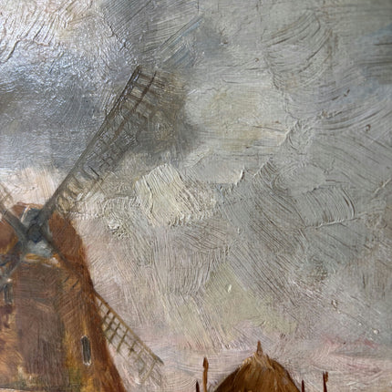 Detailed Landscape Oil Painting "Windmill Scene" Rustic Art Holland Art Shop