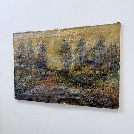 1894 Antique Landscape Oil Painting "Lonely Cottage" Artwork Holland Art Shop
