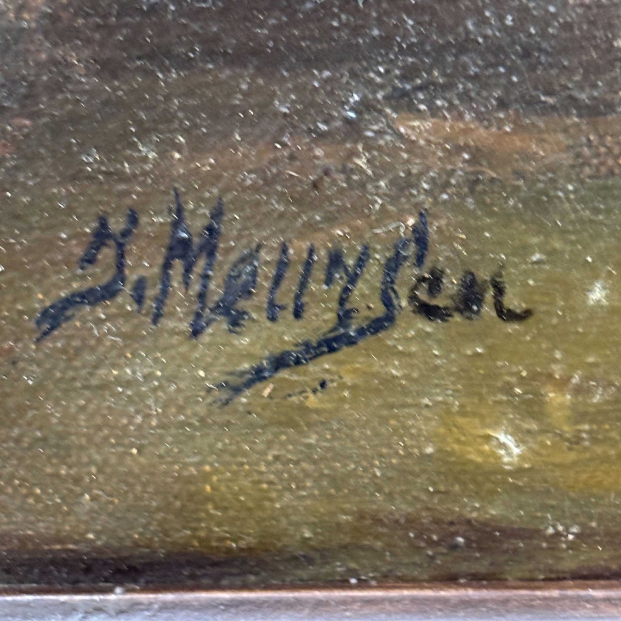 19th Century Antique Interior Oil Painting 