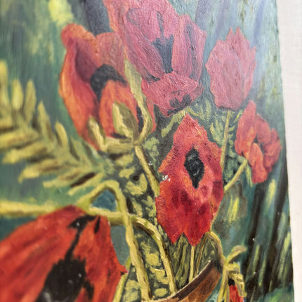 Rustic Floral Still Life Oil Painting "Poppy Vase" Timeless Small Artwork Holland Art Shop