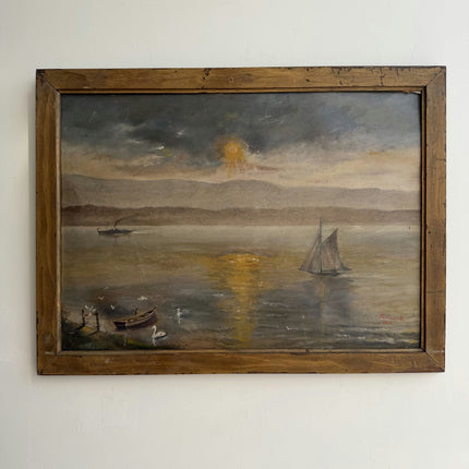 Original Harbor Scene Oil Painting "Sailing Boat" Timeless Artwork Holland Art Shop