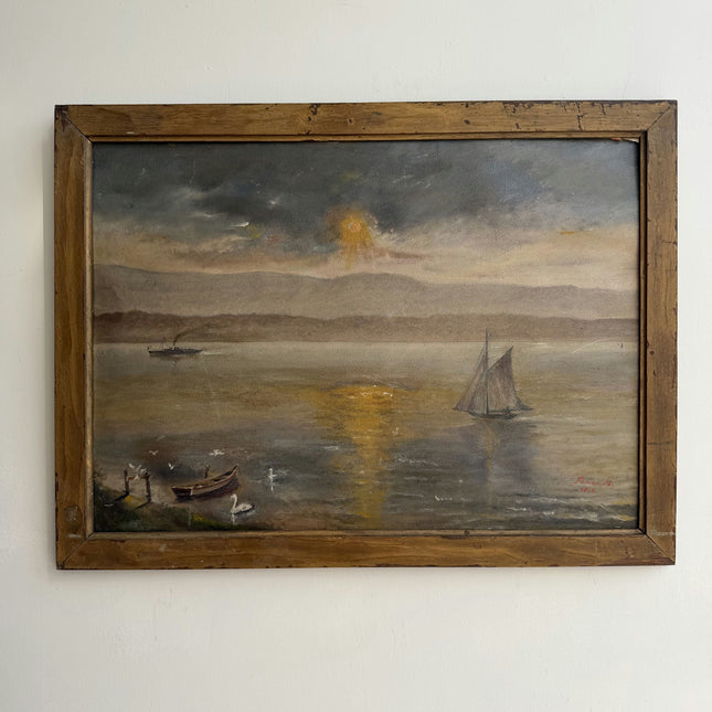 Original Harbor Scene Oil Painting "Sailing Boat" Timeless Artwork Holland Art Shop