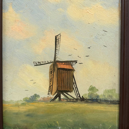 Refined Landscape Oil Painting "Wooden Windmill" Rustic Small Artwork Holland Art Shop