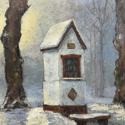 Detailed Winter Landscape Oil Painting "Snowy House" Vintage Artwork Holland Art Shop