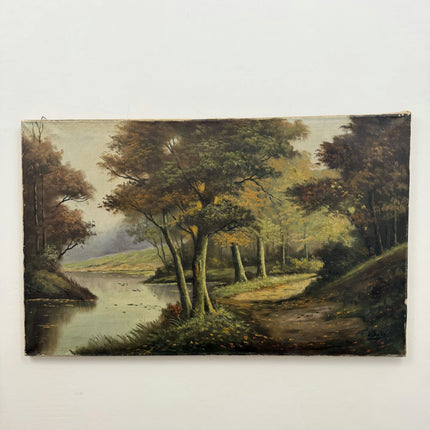 Expressive Landscape Oil Painting "Riverside Trees" Refined Large Artwork Holland Art Shop