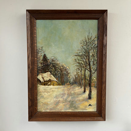 Classic Oil Painting Winter Landscape "Snowy Cabin" Handcrafted Medium Artwork