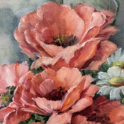 Authentic Floral Still Life Oil Painting "Orange Poppies" Spanish Artwork Holland Art Shop