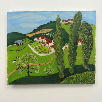 Vintage Folk Art Oil Painting "Lone Tree" Original Artwork Holland Art Shop