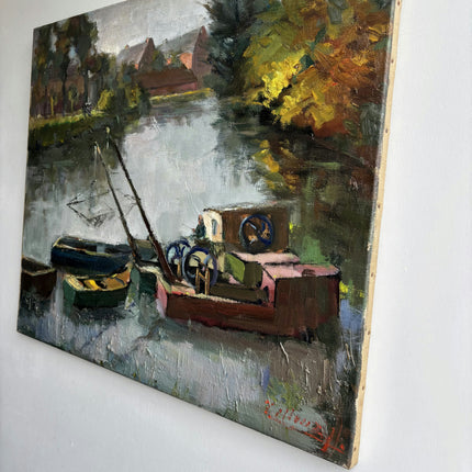 Elegant Harbor Scene Oil Painting "Docked Boats" Timeless Art Holland Art Shop