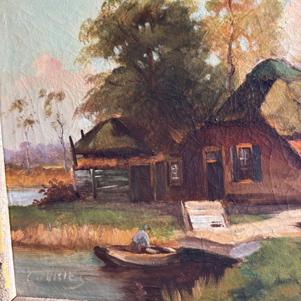 Handcrafted Farm Oil Painting "Thatched Cottage" Refined Artwork Holland Art Shop
