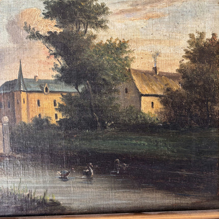 19th Century Antique Figurative Oil Painting "Country House" Belgium Artwork Holland Art Shop