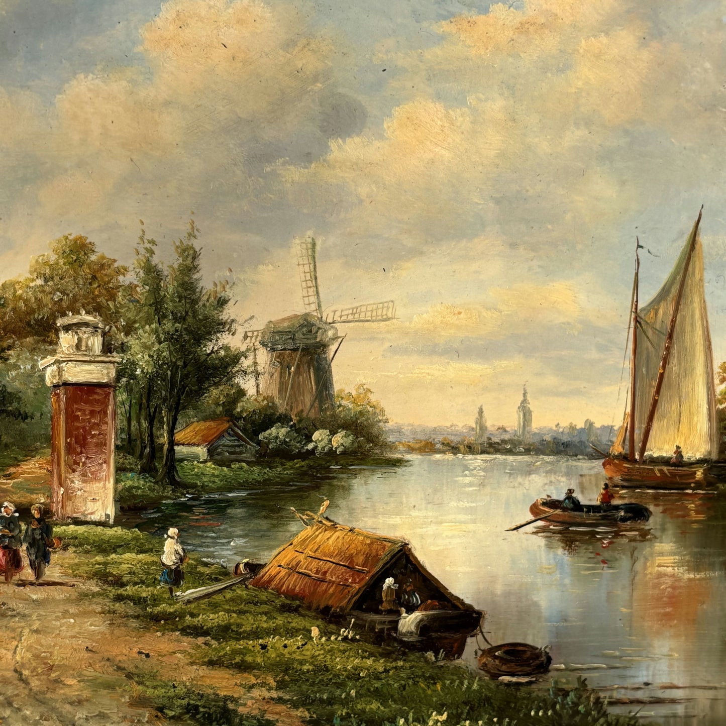 Expressive Oil Painting Figurative "River Scene" Traditional French Art