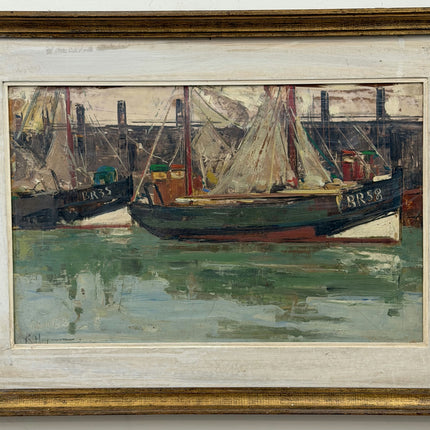 Expressive Seascape Oil Painting "Fishing Boats" Original Artwork Holland Art Shop