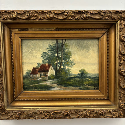 19th Century Antique Landscape Oil Painting "Thatched Cottage" Artwork Holland Art Shop