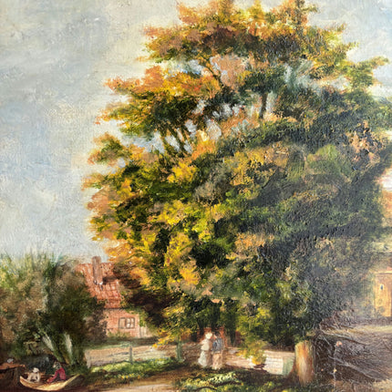 Expressive Harbor Scene Oil Painting "Riverside Village" Elegant Art Holland Art Shop