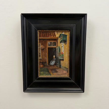 Timeless Cityscape Oil Painting "Seated Woman" Traditional Small Art Holland Art Shop