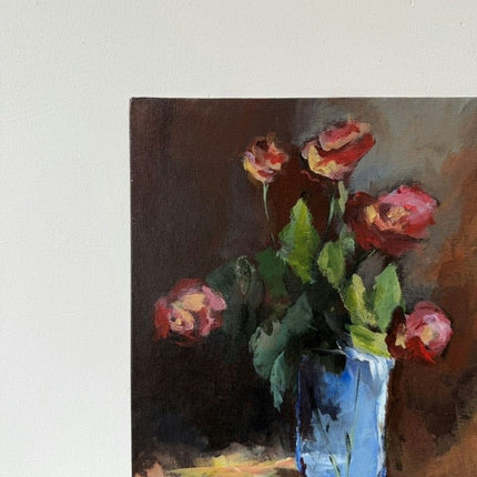 Handcrafted Flowery Still Life Oil Painting "Blue Vase" Elegant Small Art Holland Art Shop