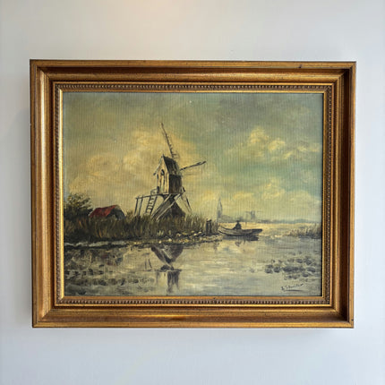 Detailed Landscape Oil Painting "Windmill Tower" Rustic Artwork Holland Art Shop