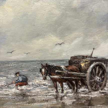 Original Seascape Oil Painting "Horse Cart" Expressive Large Art Holland Art Shop