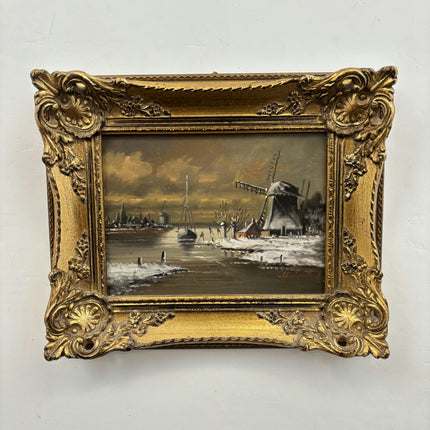 Detailed Winter Landscape Oil Painting "Gilded Frame" Elegant Small Artwork Holland Art Shop