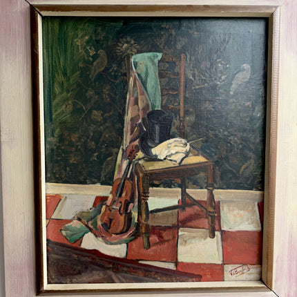 Expressive Still Life Oil Painting "Violin Chair" Original Artwork Holland Art Shop
