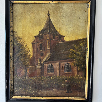 1933 Church Interior Oil Painting "Church Steeple" Belgium Art Holland Art Shop