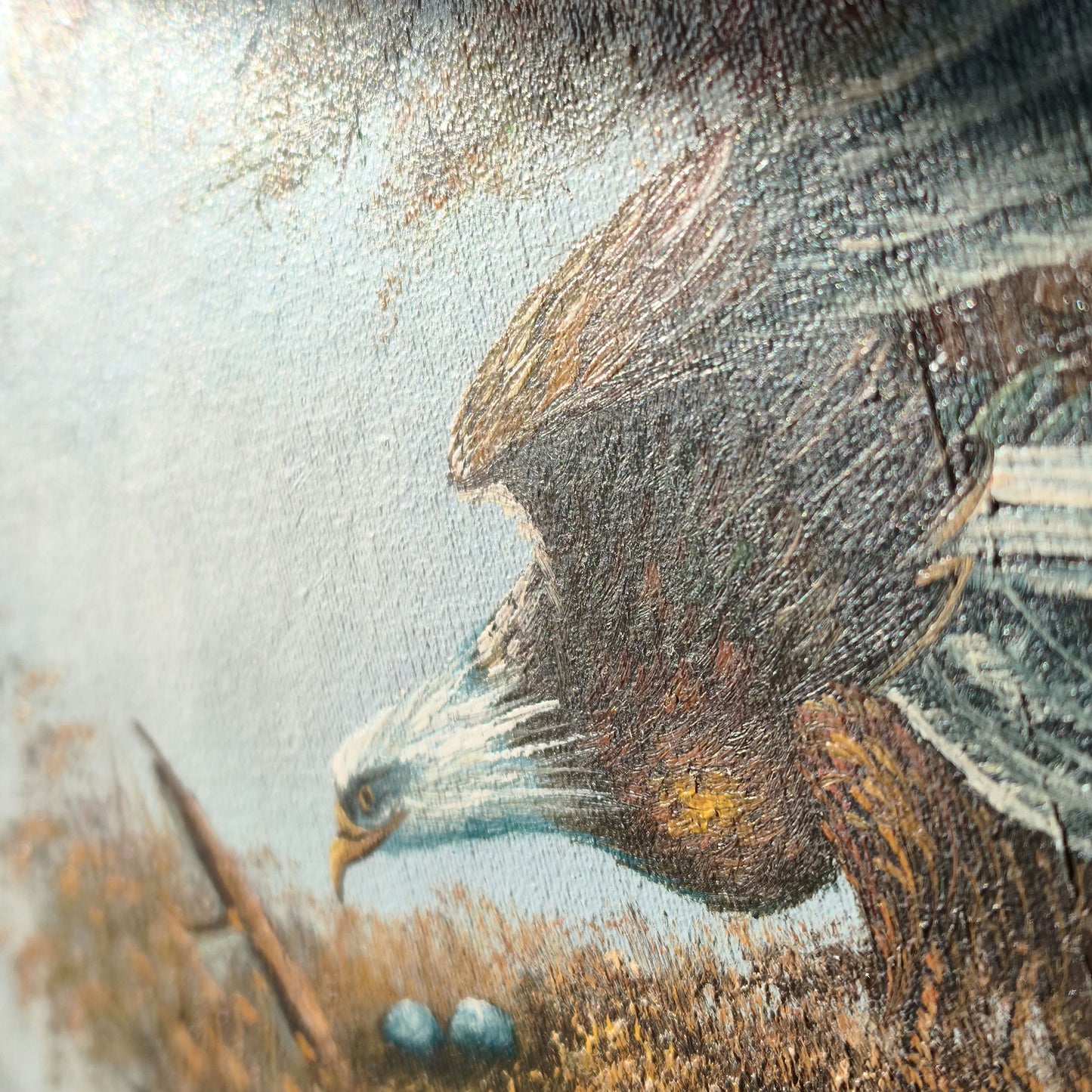 Oil Painting Animals "Eagle Nesting Site" Rococo Framed Medium Art