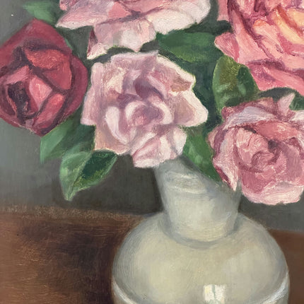 Handcrafted Still Life Oil Painting "Pink Roses" Expressive Art Holland Art Shop