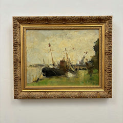 Handcrafted Harbor Scene Oil Painting "Sailing Boats" Refined Belgique Artwork Holland Art Shop
