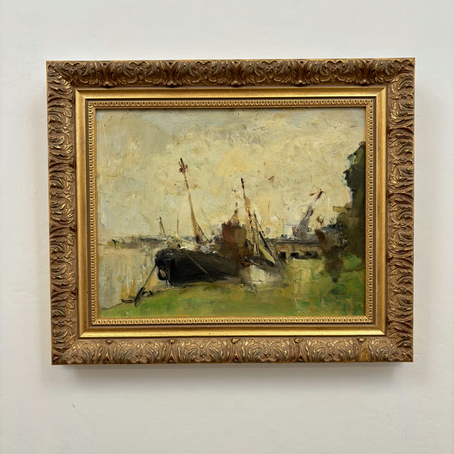 Handcrafted Harbor Scene Oil Painting "Sailing Boats" Refined Belgique Artwork Holland Art Shop