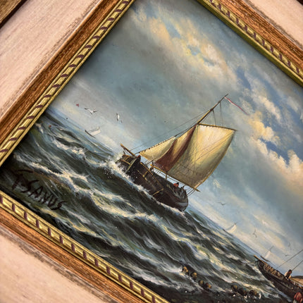 Expressive Seascape Oil Painting "Sailing Boat" Rustic Spanish  Art Holland Art Shop
