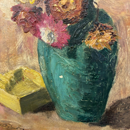 Expressive Still Life Oil Painting "Green Vase" Timeless Small Artwork Holland Art Shop