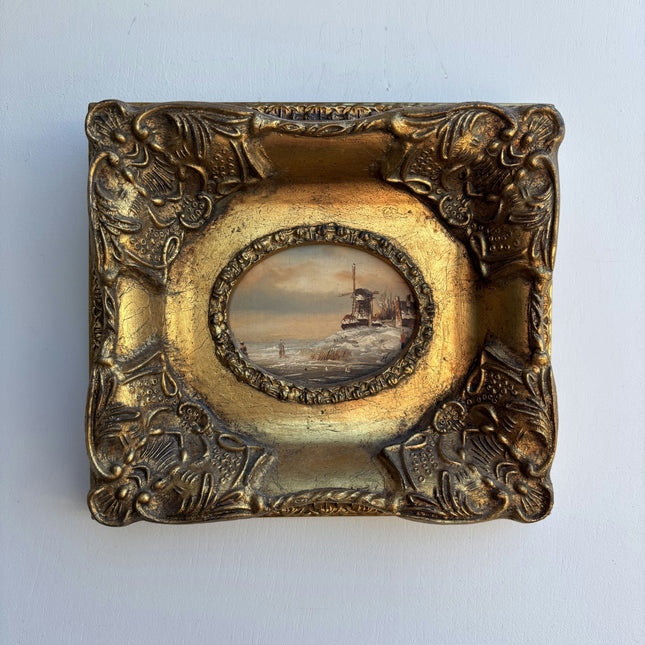 Vintage Winter Landscape Oil Painting "Gilded Frame" Classic Small Artwork Holland Art Shop