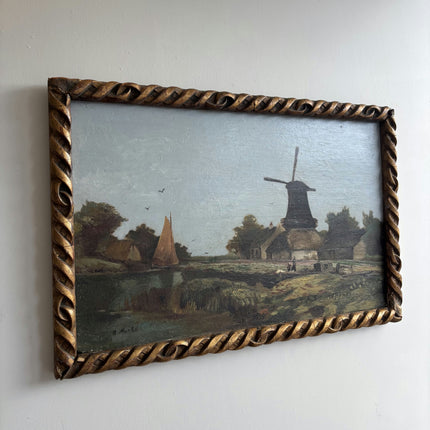 Classic Landscape Oil Painting "Windmill Silhouette" Vintage Art Holland Art Shop