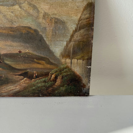 19th Century Oil Painting Landscape "Mountain Cabin" Small Artwork Holland Art Shop