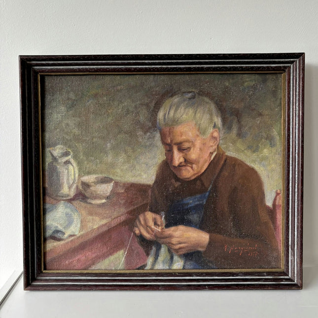 Marvelous Oil Painting Portrait "Sewing Woman" Wonderful Medium Artwork Holland Art Shop