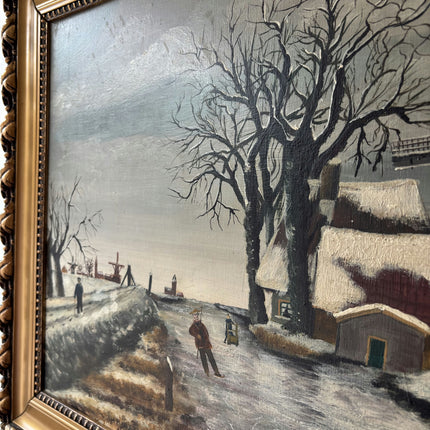 Handcrafted Winter Landscape Oil Painting "Snowy Windmill" Refined Art Holland Art Shop