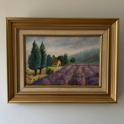 Vintage Landscape Oil Painting "Lavender Field" Original Art Holland Art Shop