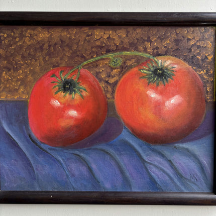Handcrafted Still Life Oil Painting "Two Tomatoes" Vintage Small Art Holland Art Shop