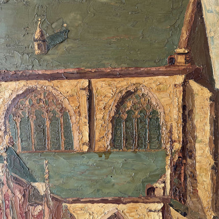 Vintage Cityscape Oil Painting "Gothic Church" Expressive Large Artwork Holland Art Shop