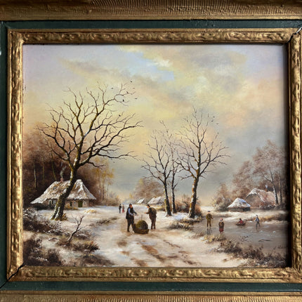 Classic Winter Landscape Oil Painting "Winter Village" Refined Artwork Holland Art Shop