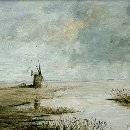 Timeless Landscape Oil Painting "Solitary Windmill" Traditional Small Art Holland Art Shop