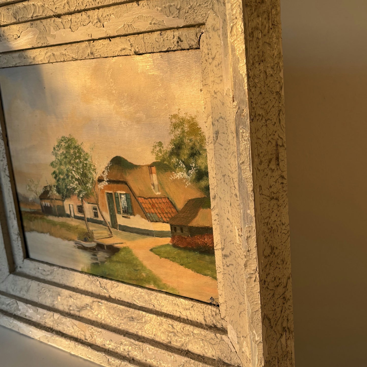 Antique Oil Painting "Thatched Roof Cottage" Marvelous Medium Art