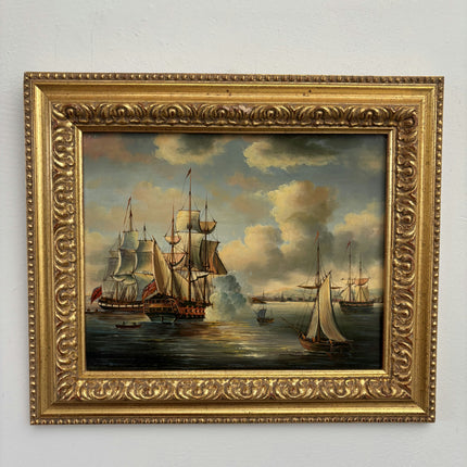 Refined Oil Painting Seascape "Sailing Ships" Striking Small Art
