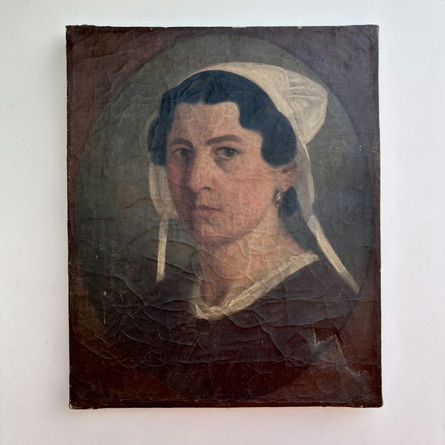 19th Century Antique Portrait Oil Painting "Womans Head" Artwork Holland Art Shop