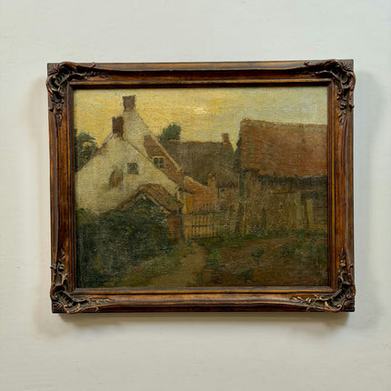 19th Century Antique Landscape Oil Painting "Village Roofs" Artwork Holland Art Shop