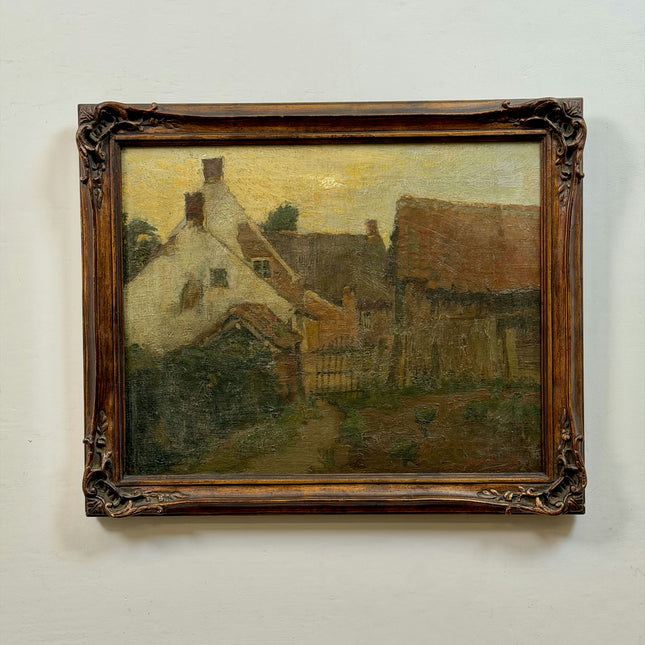 19th Century Antique Landscape Oil Painting "Village Roofs" Artwork Holland Art Shop