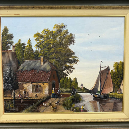 Handcrafted Harbor Scene Oil Painting "Riverside Cottage" Classic Artwork Holland Art Shop