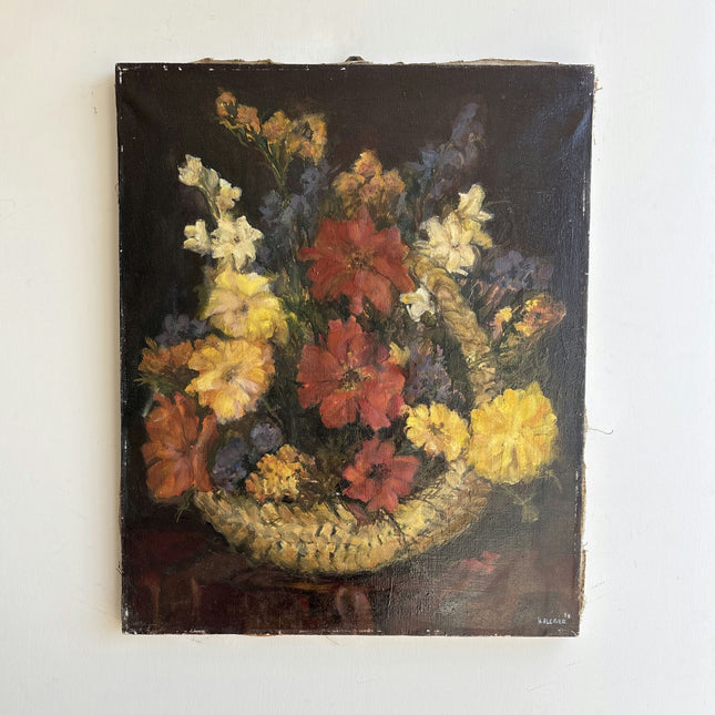 Timeless Floral Still Life Oil Painting "Woven Basket" German Artwork Holland Art Shop